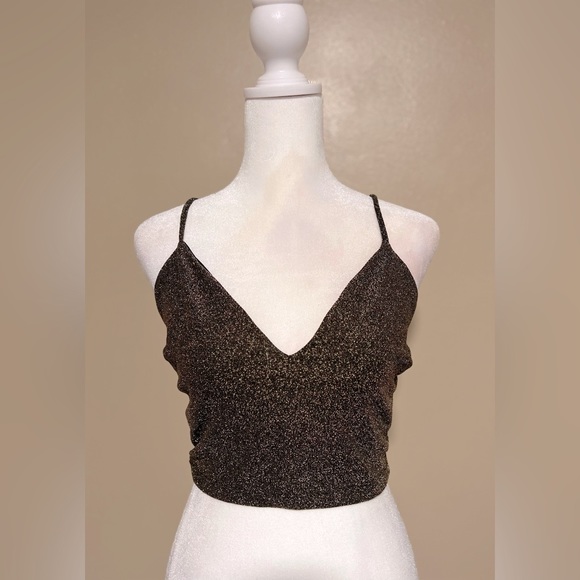 Windsor Crop Top| Windsor Gold Sequin| Color: Black/Gold | Size: Small - Picture 2 of 7